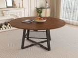 47 Inch Extendable Round Dining Table for 4-8 with Storage, Walnut Finish Circle Dining Table with 25685087