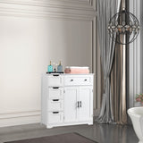 ZUN [FCH] Storage Bathroom Cabinet, 2 Doors 5 Drawers Bathroom Cabinet, White 13184001