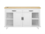 47 inch Kitchen Island with Extendable Dining Table, Rubber Wood Veneer Kitchen Table with Internal 56128666