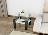 1-Piece Modern Tempered Glass Tea Table Coffee Table End Table, Square Table for Living Room, 51857456