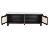 TREXM Boho Rattan Entryway Bench with Storage, Cushioned Shoe Bench with Double Doors, Wooden Shoe N715P308012P