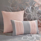 Printed Cotton Sateen Comforter Set Grey/Peach Cal King B03597064