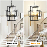 4-Light Metal Lantern Tiered Pendant Hanging Light Fixtures, Industrial Farmhouse Adjustable Height W1592P247685