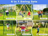 6 in 1 Swing Set With Climbing Frame, Climbing Net, Glider, Hammock Swing, Belt Swing, Basketball W1408P551994