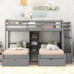 ZUN Twin over Twin&Twin Bunk Bed, Triple Bunk Bed with Drawers, Staircase with Storage, Built-in 09668417