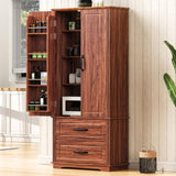 K&K 71" Farmhouse Kitchen Pantry with 2 Large Drawers,Embossed Texture Freestanding Cupboard N707P254905Z