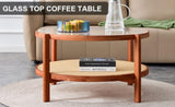 ZUN Modern minimalist circular double-layer solid wood coffee table, craft glass tabletop, second layer W1512P271071