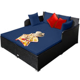 Navy Outdoor Rattan Daybed with Upholstered Cushions 93205314