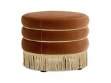 Edward 17.5" Round Upholstered Ottoman with Bullion Fringe Burnt Orange Performance Velvet B2719P320842