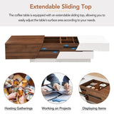 Modern Extendable Sliding Top Coffee Table with Storage in White&Walnut WF308184AAD