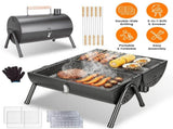 2-in-1 Portable Charcoal BBQ Grill, Dual Air Vents & Chimney Vent, Foldable Iron Barbecue Grill with 20903097
