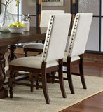 Dark Oak Finish Wooden Chairs Set of 2 Cream Upholstered Back Seat Nailhead Trim Modern B011P168453