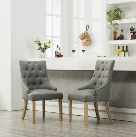 ZUN Grey Button Tufted Solid Wood Wingback Hostess Chairs with Nail Heads Set of 2 T2574P164607