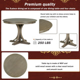 5-Piece Retro Round Dining Table Set with Curved Trestle Style Table Legs and 4 Upholstered Chairs 22968262