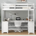 ZUN Full Size Loft Bed with U-shaped Desk, Drawers and Storage Shelves, White 58879718