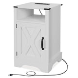 Farmhouse Nightstand Side Table, Wooden Rustic End Table, Tall Bedside Table with Electrical Outlets B082134941