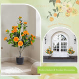 Artificial Camellia Tree 2 Pack, 36"Faux Camellia in Pot with Orange Flowers, Greenery Potted W2641P314787