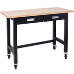 ZUN 48in Work Bench, Workbench with Drawer Storage, Heavy Duty Bamboo Wood Work Table with Wheels for W46560406