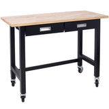 ZUN 48in Work Bench, Workbench with Drawer Storage, Heavy Duty Bamboo Wood Work Table with Wheels for W46560406