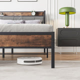 Queen Size Bed Frame, Storage Headboard with Charging Station, Solid and Stable, Noise Free, No Box 81172489