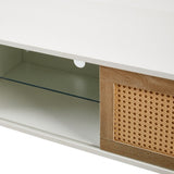 54.33" Rattan TV cabinet with variable color light strip, double sliding doors for storage, W1265121751
