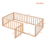 Twin Size Wood Floor Bed Frame with Fence and Door, Natural WF299299AAM