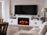 White Embossed Fireplace TV Stand, 179*35*57.5cm, Particle Board, 4 Doors & 2 Shelves, Barn Door 66713186