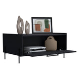 Shan 15" High Minimalistic Coffe Table with Pull Down Cabinet and Open Shelf Black B070P254759