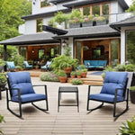 ZUN 3 Pieces Patio Bistro Set Outdoor Rocking Chair w Blue Cushion for Yard Garden Poolside W2071P201034