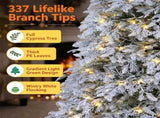 6FT Pre-Lit Snow Flocked Cypress Artificial Christmas Tree, Color Changing LED Lights 9 Modes, 41159329