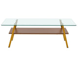 Rectangle Coffee Table, Tempered Glass Tabletop with Gold Metal Legs, Modern Table for Living Room , W241126033