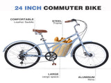 6 Speed, Steel Frame, Multiple Colors 24 Inch Bike,Commuter Bike for Adults W1019P352638