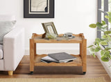 Solid Rubberwood Rolling Side Table, 2-Tier with Lockable Wheels & Removable Tray, Sturdy Durable W3040P455688