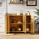 39.5"x14"x31.5" Natural Bamboo Bathroom Cabinet - 3-Door Design Multiple Shelves, Ample Storage 77835733