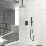Dual Shower Head - 16 Inch Ceiling Mount Square Shower System with Rough-in Valve, Matte black W124381753