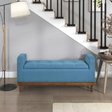 Mid-Century Modern Lift Top Storage Bench 1pc Tufted Blue Upholstered Solid Wood Walnut Finish B011P169817
