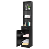 MDF With Triamine One Door One Drawer Three Compartments High Cabinet Bathroom Wall Cabinet Black 01749391