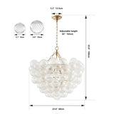 23.6-Inch Gold Pendant Light Chandelier with Threaded Clear Glass Globe Shade Adjustable Height, W1340P251916
