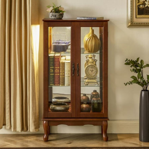 ZUN Curio Cabinet Lighted Curio Diapaly Cabinet with Adjustable Shelves and Mirrored Back Panel, W169392180