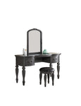 ZUN Bedroom Classic Vanity Set Wooden Carved Mirror Stool Drawers Antique Grey Finish HS00F4005-ID-AHD