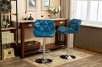 ZUN Glasgow Contemporary Tufted Adjustable Height Hidraulic Bar Stools, Set of 2, Blue T2574P164865