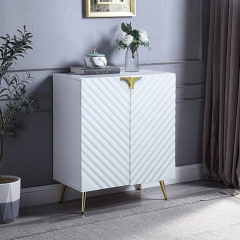 ZUN White High Gloss and Gold Console Table with Shelf B062P189208