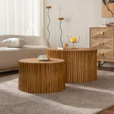 Vintage Fashion Style Cylindrical Nesting Coffee Table Set with Vertical Textured Embossed Design W757P264677