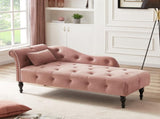 Aijia 60.6" Velvet Chaise Lounge Buttons Tufted Nailhead Trimmed Solid Wood Legs with 1 Pillow,Rose W111740820