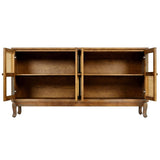 Retro 4-Door Sideboard with Large Storage Space Artificial Rattan Doors and Transparent Glass, W2696P256248