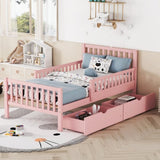Twin Size Wood Platform Bed with Guardrails on Both Sides and Two Storage Drawers ,Pink N733P172696H