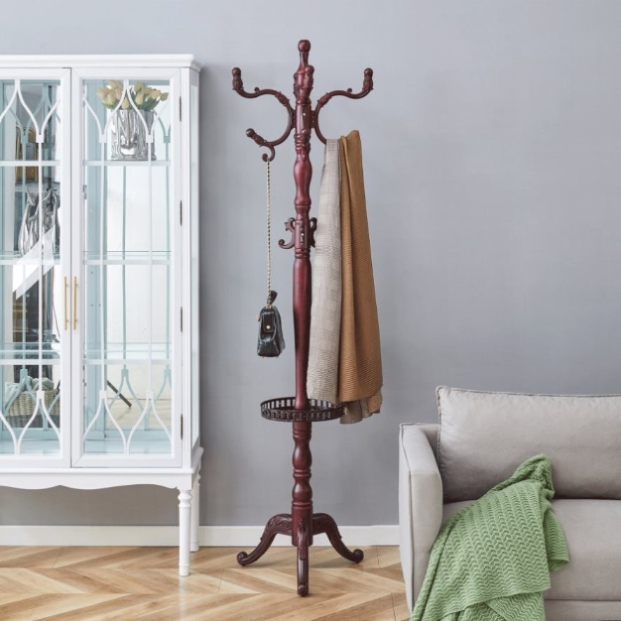 Walnut Colored Solid Wood Hanger, Modern And Simple Coat And Hat Rack ...