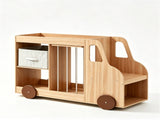 4-in-1 Kids Toy Storage Organizer with Rolling Wheels, Car Shape Wooden Bookshelf with Fabric Drawer 12484903