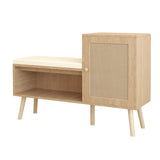 2-in-1 Shoe Storage Bench, Natural Rattan Shoe Cabinet with 2 Adjustable Shelves and Removable Seat W808P212813