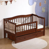 Vertical Fence Brown Painted Pine Toddler Bed with Bottom Drawer and Side Car Bed 72728062